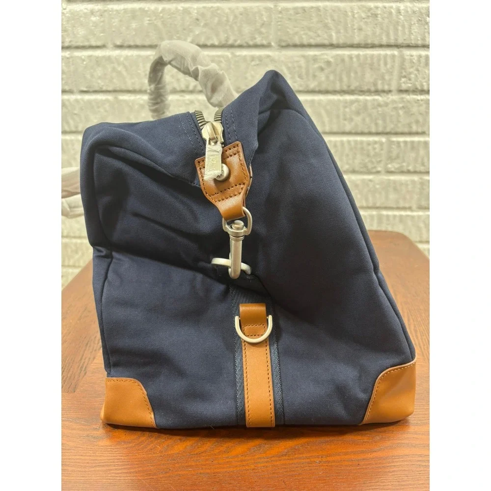 Brooks Brothers Navy Canvas Leather Trim Wells Duffle Weekend Travel Bag